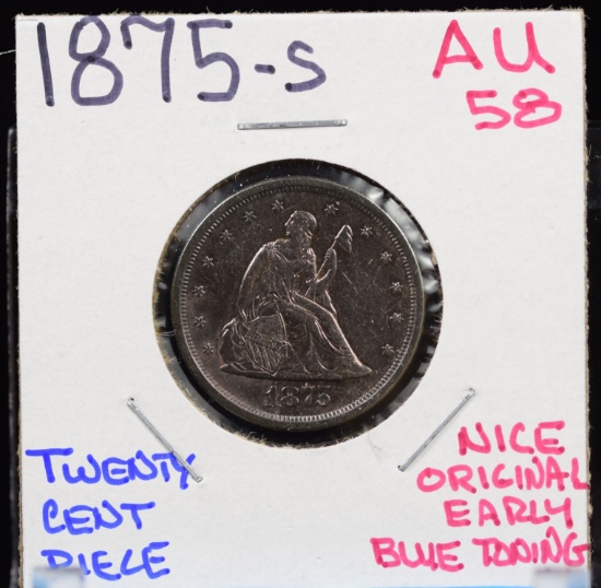 1875-S Twenty Cent AU/UNC Blue Tones