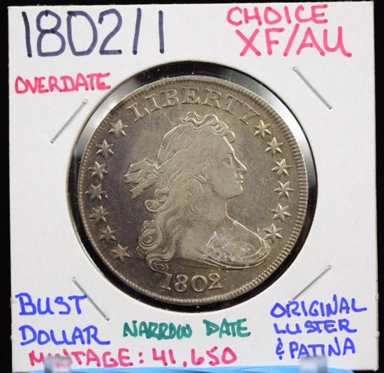 1802/1 Bust Dollar XF45 Original Luster Mintage 41,650