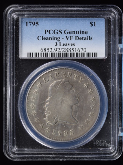 1795 Flowing Hair Dollar 3 Leaves PCGS VF Details Light Cleaning