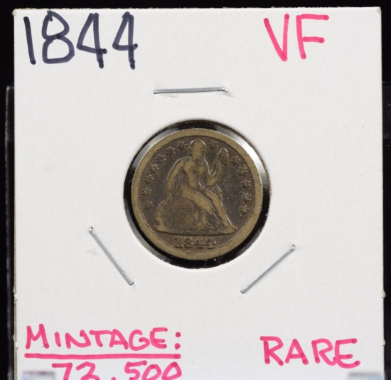 1844 Seated Dime VF Rare Mintage 72,500