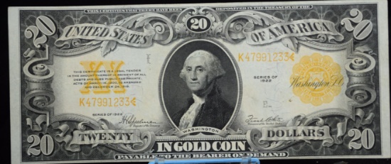 1922 $20 GC Lg Gold Size Very Nice Scarce K47991233