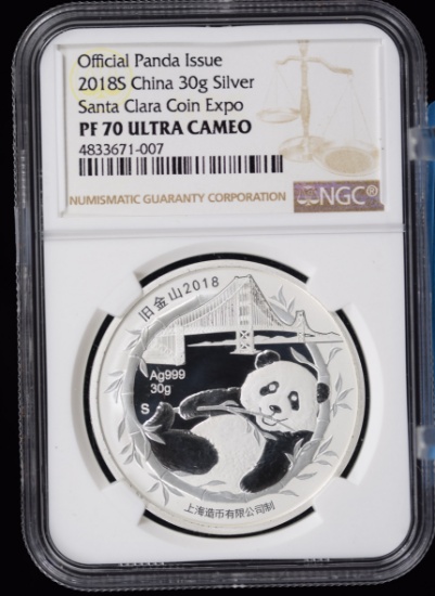 2018-S Proof Silver Panda NGC PF70 Ultra Cam with COA