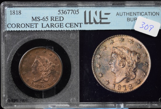 1818 Large Cent GEM RED MS65