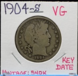 1904-S Barber Half Dollar VG Key Date