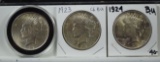 1922-23-24 Peace Dollars CH BU 3 coins