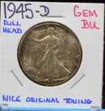 1945-D Walking Half Dollar GEM BU Full Head Sharp