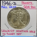 1946-D Walking Half Dollar GEM BU Frosty Full Head