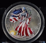 1999 American Silver Eagle 1 Ounce Painted US Flag Colors