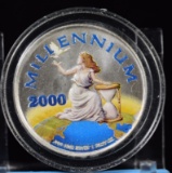 2000 1 Ounce of Silver Round Republic of Liberia 20 dollars Painted