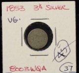 1853 Three Cent Silver VG Plus