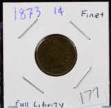 1873 Indian Head Cent Full Liberty Fine Plus