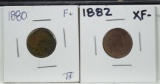 1880 & 82 Indian Head Cent XF