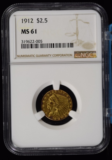 1912 $2.5 Gold Indian NGC MS-61