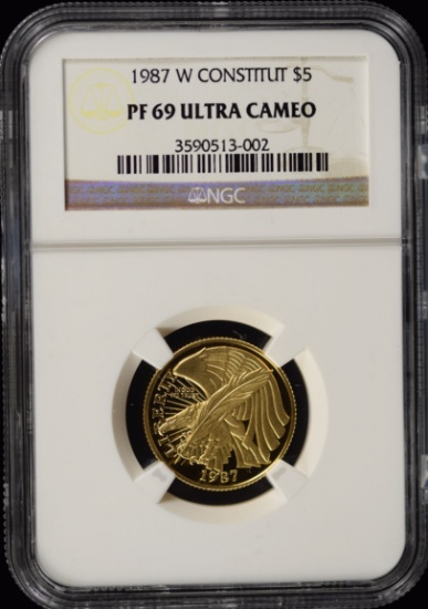 1987-W $5 Proof Gold Constitution NGC PF-69 Ultra Cameo