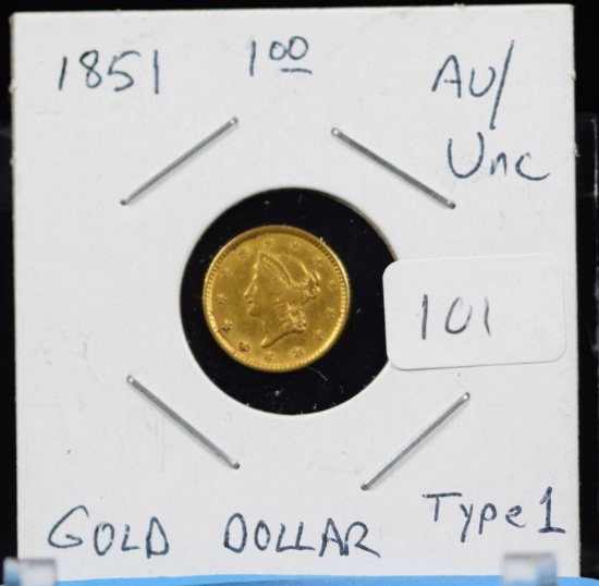 1851 $1 Type I Gold Liberty AU/UNC