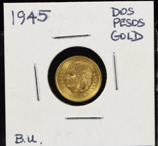 1945 Gold Dos Pesos BU