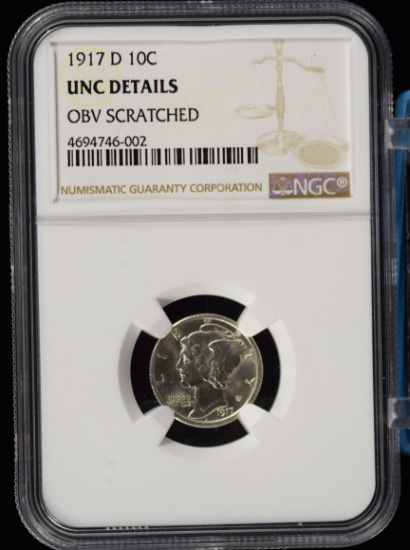 1917-D Mercury Dime NGC UNC Great Dime details obv