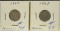 1865 & 1868 Three Cent Nickels 2 Coins