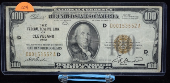 1929 $100 National Currency Cleveland Reserve Bank XF
