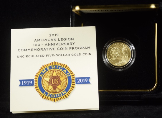 2019 $5 Gold American Legion Commem Coin w/Cert