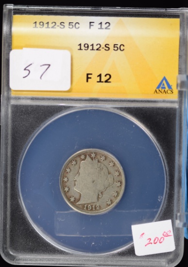 1912-S Liberty Nickel ANACS F-12