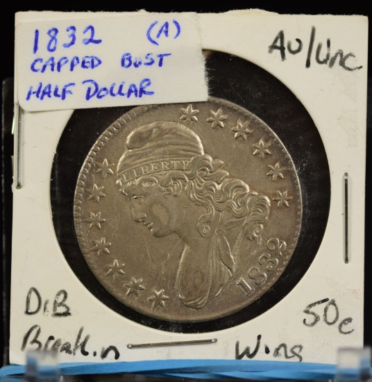 1832 Early Bust Silver Half Dollar About Uncirculated