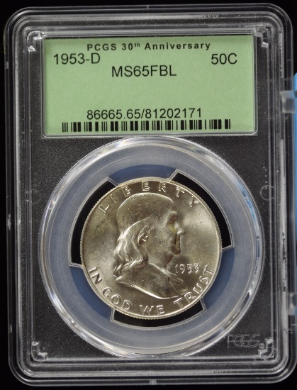 1953-D Franklin Half Dollar PCGS MS65 FBL 30th Anniv. OGH