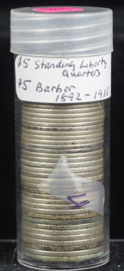 Roll of $10 Face 90% Barber & Liberty Quarters