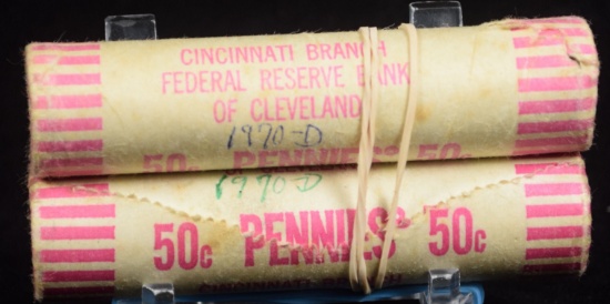 Rolls of 1970-D Lincoln Cents UNC Bank 2 Rolls