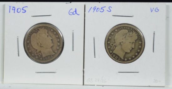 1905 & 05-S Barber Quarters Pair