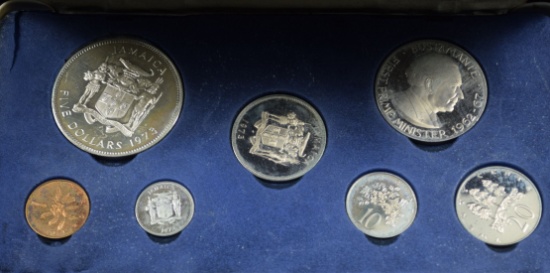 1973 Jamaica 7 pc Silver Proof Set Lg Crown 1.234 Silver