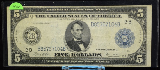 1914 $5 Federal Res Note Bank of NY Blue Seal