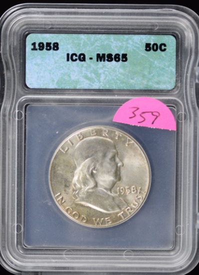1958 Franklin Silver Half Dollar ICG MS 65
