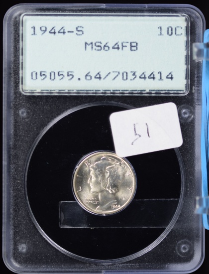 1944-S Mercury Dime MS-64 FB "old rattlerâ€ PCGS