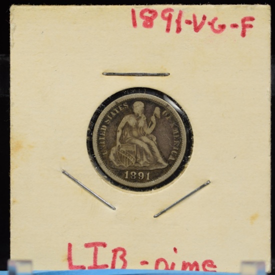 1891 Seated Liberty Dime VG/F