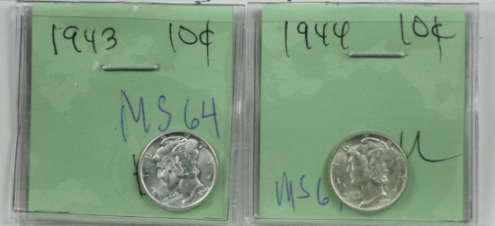 1943 & 1944 Mercury Dimes MS64