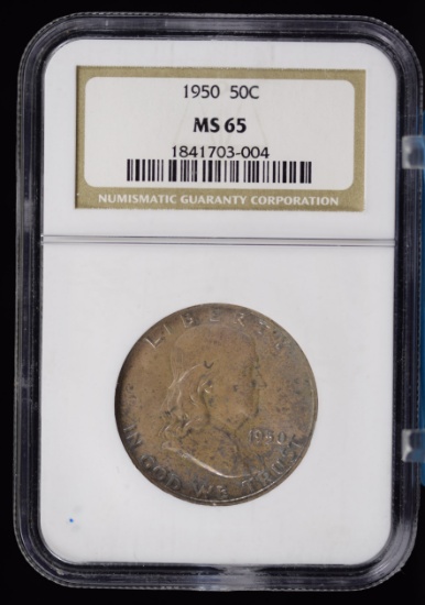 1950 Franklin Half Dollar NGC MS-65 Nice Toning