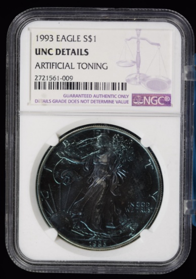 1993 Silver Eagle 1oz Artificial Toning Beautiful Blue