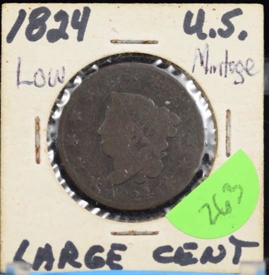 1824 Copper Large Cent Braided Hair Cent Tough Date