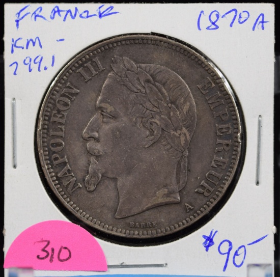 1870 5 Francs Napoleon III Very Fine