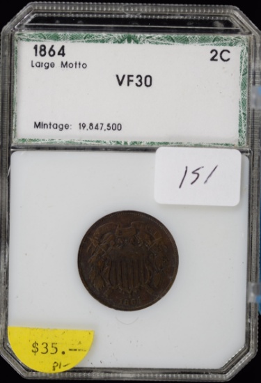 1864 Large Motto Two Cent PCI Certified VF-30