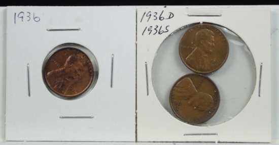 1936 PDS Lincoln Cents Set of 3