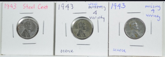 Set of WWII Steel Cent Full Struck & Weak 4 Scarce Set