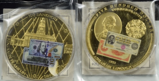 2 High Denomination US Banknote Commemoratives