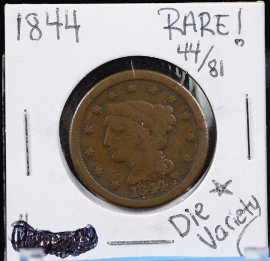 1844 Large Cent Die Variety Star 44/81 Rare