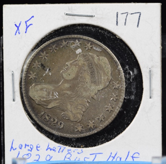 1829 Bust Half Dollar Large Letters XF