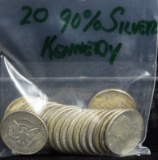 Bag of 20 Kennedy 90% Silver Halves Green