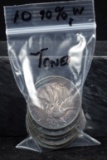 Bag of 10 Walking 90% Silver Half Dollars TONED