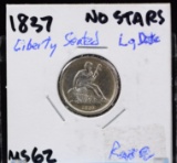 1837 Seated Liberty Dime Large Date MS62 Rare