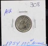 1854 Seated Dime w/Arrows AU